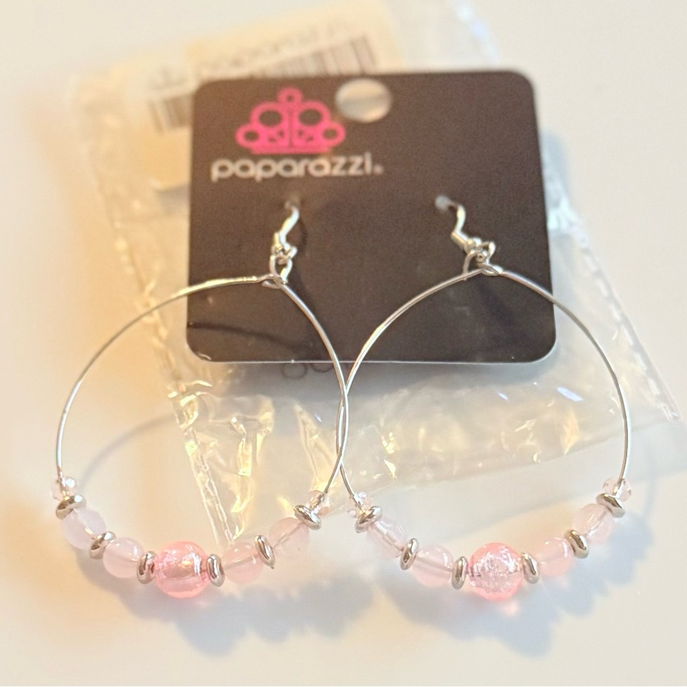 Paparazzi Silver Earrings with Pink Accents